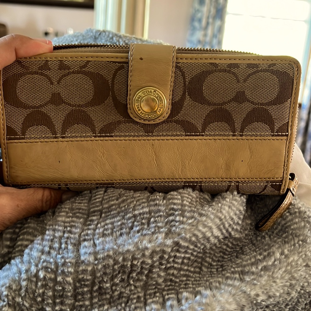 Coach monogram, leather and vinyl full length wallet